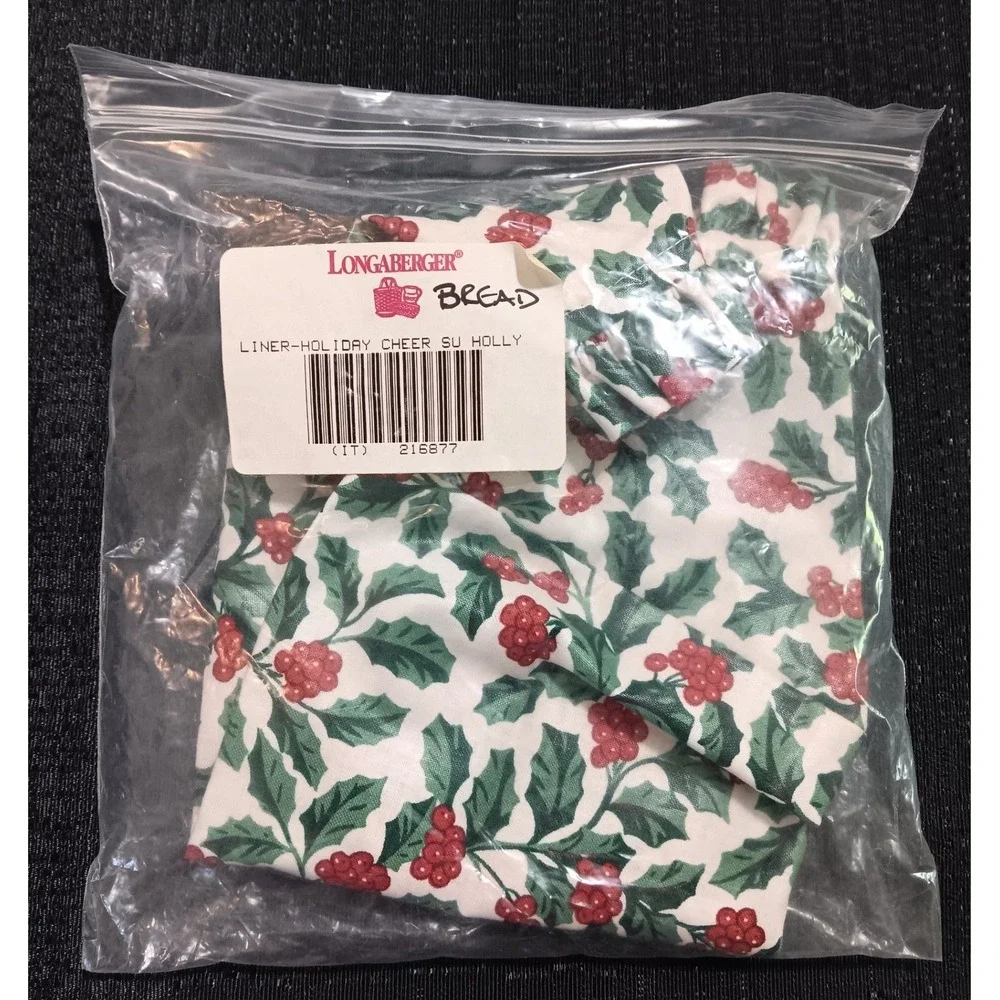 Longaberger Holiday Cheer SU Holly Bread Basket Liner 216877 Christmas Ruffle